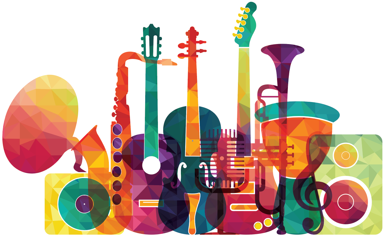 Colorful array of musical instruments