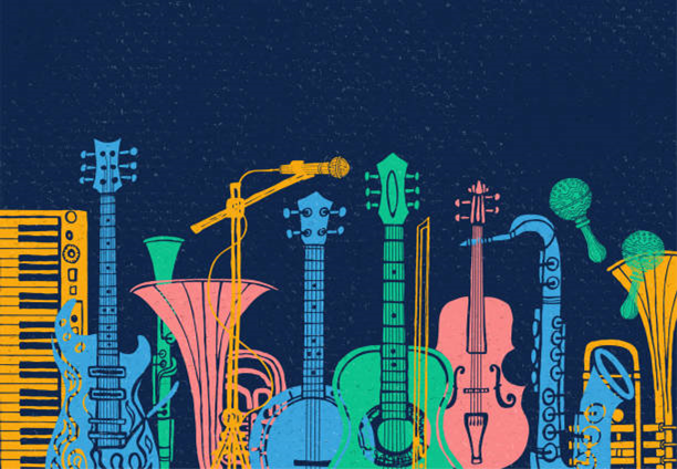 Colorful music instrument montage